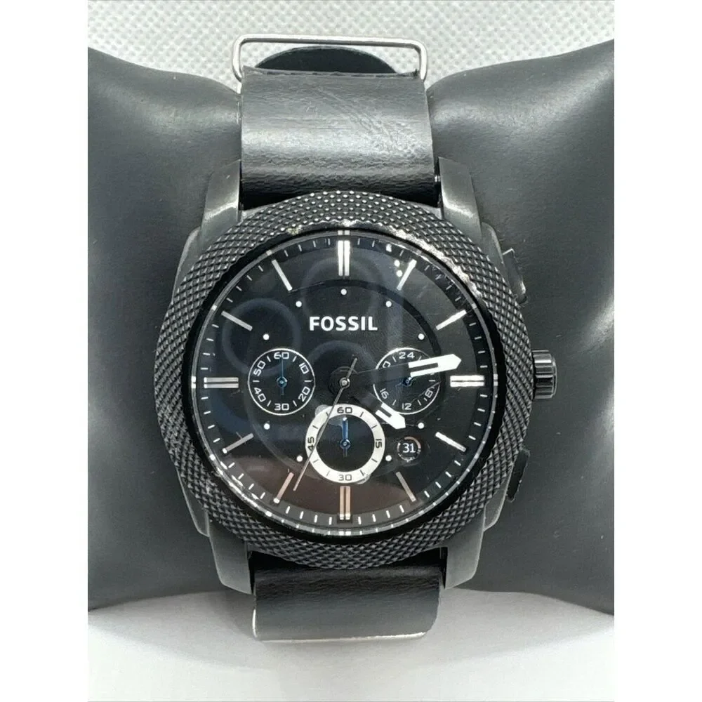 Fossil Machine FS4552 Men's Black Leather Analog Dial Quartz Wrist Watch JNA677